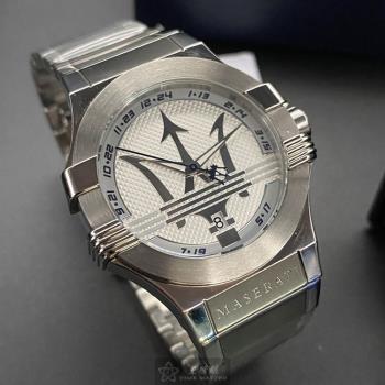 MASERATI 瑪莎拉蒂男女通用錶 42mm 銀六角形精鋼錶殼 白色簡約, 中三針顯示錶面款 R8853108002