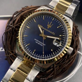 MASERATI手錶, 男女通用錶 42mm 金銀相間圓形精鋼錶殼 寶藍色簡約, 中三針顯示, 放大鏡錶面款 R8853100027