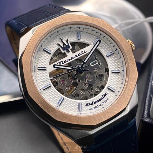 MASERATI手錶, 男女通用錶 42mm 金色12邊形精鋼錶殼 白色機械鏤空鏤空中三針顯示精密刻度錶面款 R8821142001