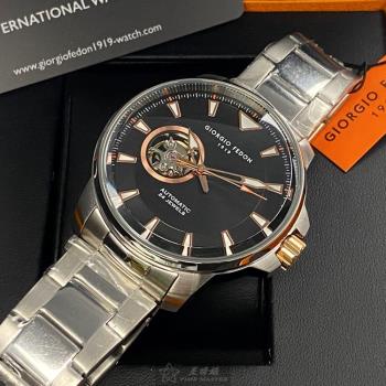 GiorgioFedon1919手錶, 男錶 46mm 銀圓形精鋼錶殼 黑色簡約, 鏤空, 中三針顯示錶面款 GF00119