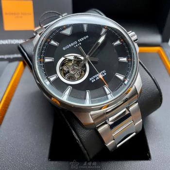 GiorgioFedon1919手錶, 男錶 46mm 銀圓形精鋼錶殼 黑色雙面機械鏤空簡約, 鏤空, 中三針顯示, 運動錶面款 GF00109