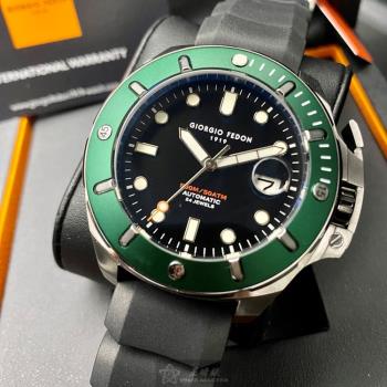 GiorgioFedon1919 喬治飛登男錶 46mm 墨綠色圓形精鋼錶殼 黑色水鬼運動潛水錶, 可旋轉錶面款 GF00102