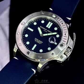 GiorgioFedon1919手錶, 男錶 46mm 銀圓形精鋼錶殼 寶藍色潛水錶, 中二針顯示,水鬼,可旋轉錶面款 GF00091