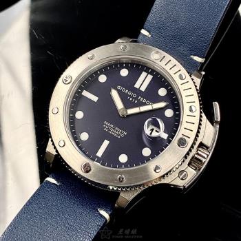 GiorgioFedon1919 喬治飛登男錶 46mm 銀圓形精鋼錶殼 寶藍色潛水錶, 中二針顯示,水鬼,可旋轉錶面款 GF00091