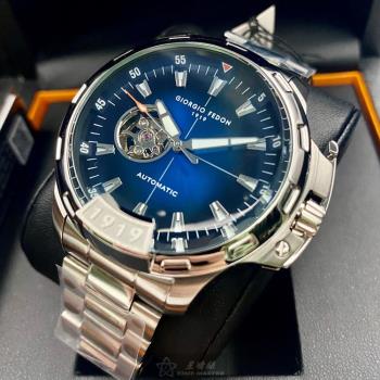 GiorgioFedon1919手錶, 男錶 46mm 銀圓形精鋼錶殼 寶藍色鏤空, 中三針顯示, 運動錶面款 GF00085