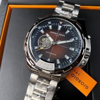 GiorgioFedon1919 喬治飛登男錶 46mm 銀圓形精鋼錶殼 古銅色簡約, 潛水錶, 中三針顯示, 運動錶面款 GF00068
