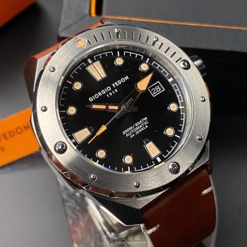 GiorgioFedon1919 喬治飛登男錶 46mm 銀圓形精鋼錶殼 黑色簡約, 潛水錶, 中三針顯示, 運動錶面款 GF00060