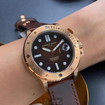 GiorgioFedon1919手錶, 男錶 44mm 玫瑰金圓形精鋼錶殼 古銅色潛水錶, 運動錶面款 GF00026