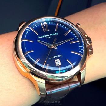 GiorgioFedon1919 喬治飛登男錶 46mm 玫瑰金圓形精鋼錶殼 寶藍色簡約, 鏤空錶面款 GF00002