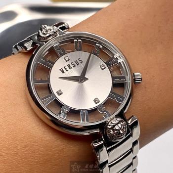VERSUS VERSACE 凡賽斯女錶 36mm 銀圓形精鋼錶殼 透視鏤空, 中二針顯示, 透視錶面款 VV00091