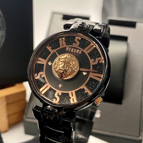 VERSUS VERSACE 凡賽斯女錶 40mm 黑圓形精鋼錶殼 黑色簡約,中二針顯示,施華洛世奇水鑽錶面款 VV00070