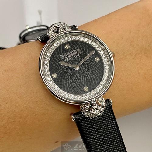 VERSUS VERSACE 凡賽斯女錶 34mm 銀圓形精鋼錶殼 黑色中二針顯示錶面款 VV00319