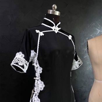 【女婚紗禮服】和服正絹布料重手工蕾絲打造黑色旗袍GDM-023