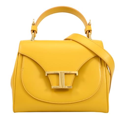 TODS T Timeless 經典小牛皮翻蓋手提斜背兩用包.黃