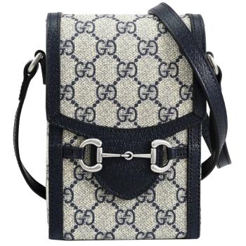 GUCCI 625615 Horsebit 經典1955印花拼接斜背手機包.深藍