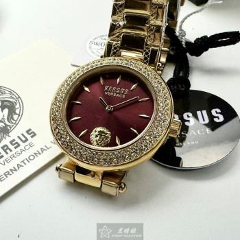 VERSUS VERSACE 凡賽斯女錶 36mm 金色圓形精鋼錶殼 桃紅簡約, 中二針顯示錶面款 VV00367