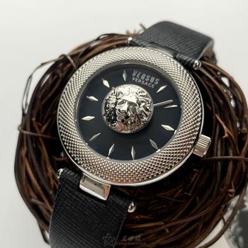 VERSUS VERSACE 凡賽斯女錶 36mm 銀圓形精鋼錶殼 黑色中二針顯示, 獅頭Logo錶面款 VV00358