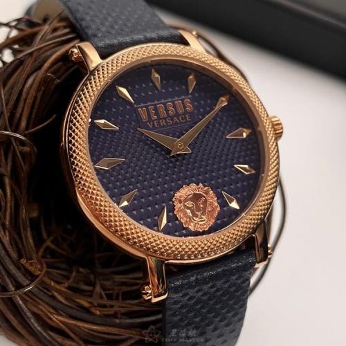 VERSUS VERSACE 凡賽斯女錶 38mm 玫瑰金圓形精鋼錶殼 寶藍色簡約, 中二針顯示錶面款 VV00356