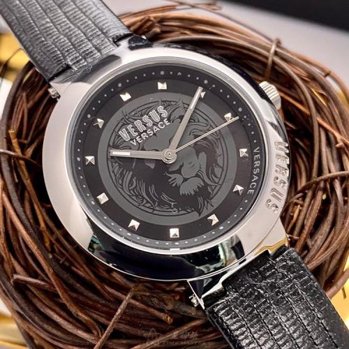 VERSUS VERSACE 凡賽斯女錶 36mm 銀圓形精鋼錶殼 黑色簡約, 中三針顯示, 品牌logo錶面款 VV00321