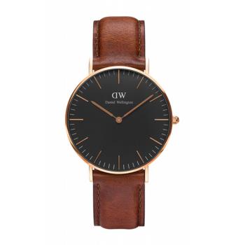 DW Daniel Wellington 經典淺紅咖啡皮革腕錶-金框/36mm(DW00100136)