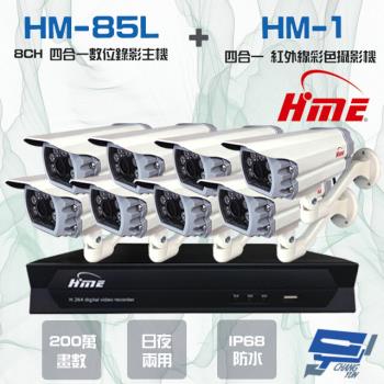 [昌運科技] 環名組合HM-NT85L 8路錄影主機+HM-M1 200萬紅外線彩色管型攝影機*8