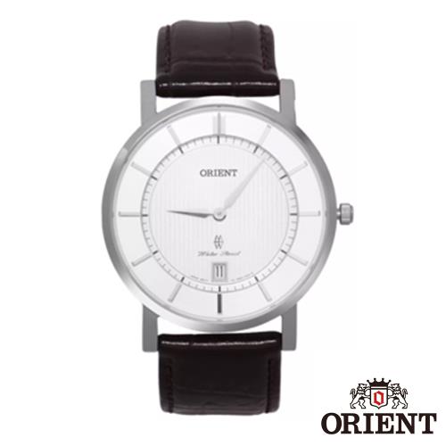 【ORIENT東方】經典石英黑色皮革錶帶手錶 FGW0100GB0