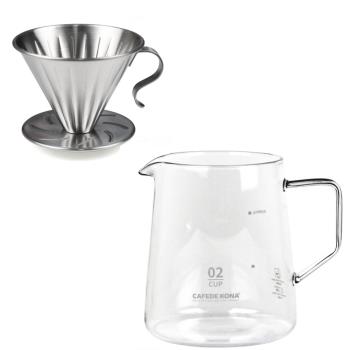 【MILA】不鏽鋼咖啡濾杯(2-4cup)附CAFEDE KONA 玻璃分享壺600ml-透明