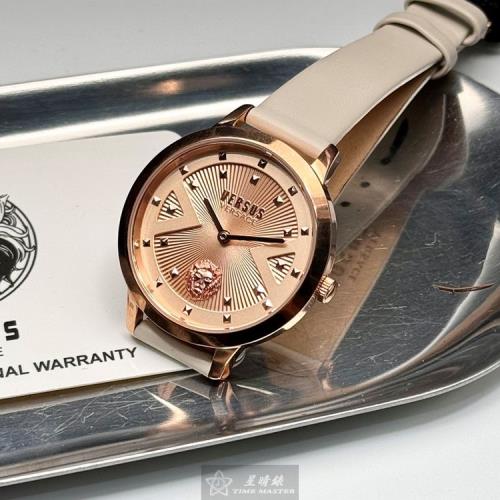 VERSUS VERSACE手錶, 女錶 34mm 玫瑰金圓形精鋼錶殼 玫瑰金色中二針顯示, V立體元素錶面款 VV00374