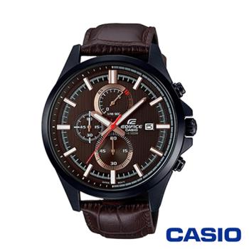 CASIO卡西歐 商務質感線條皮革男腕錶-咖啡x47mm(EFV-520BL-5A)