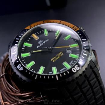 WAKMANN手錶, 男錶 42mm 黑圓形精鋼錶殼 黑色潛水錶, 中三針顯示, 水鬼錶面款 WA00033
