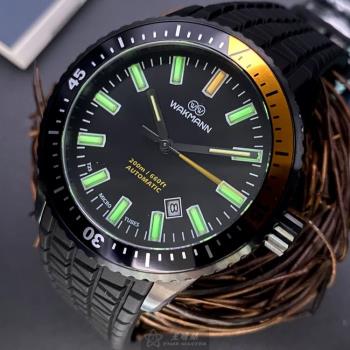 WAKMANN 威克曼男錶 42mm 黑圓形精鋼錶殼 黑色潛水錶, 中三針顯示, 水鬼錶面款 WA00033
