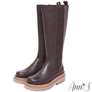 Ann’S就是比較瘦-加寬版頂級牛皮輕量厚底切爾西及膝長靴5cm-咖