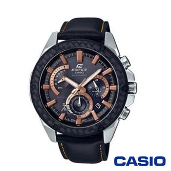 CASIO卡西歐 經典格紋皮革太陽能時計男腕錶-黑x48mm(EQS-910L-1A)