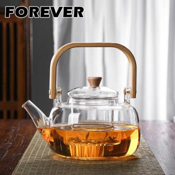 【日本FOREVER】木柄提手高硼硅玻璃泡茶壺