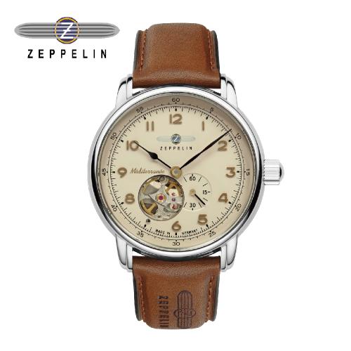 齊柏林飛船錶 Zeppelin 96665 洛杉磯香檳米盤透視機芯小三針機械錶 40mm男/女錶 自動上鍊