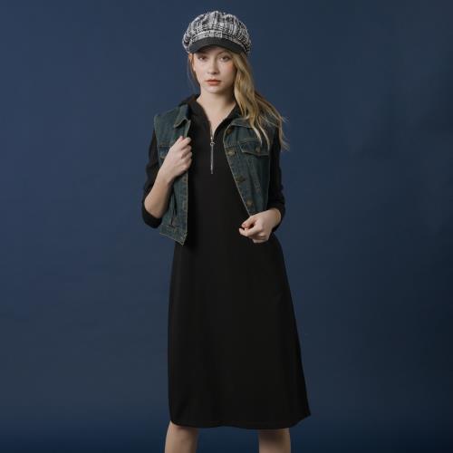 【YUTZUYA 優姿雅】兩件式-經典復古丹寧背心+高彈連帽長洋裝