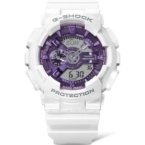 CASIO 卡西歐】G-SHOCK ITZY 禮志配戴款繽紛金屬雙顯腕錶白X紫GA-110WS