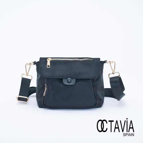 OCTAVIA 8 - 袋蓋系之一  雙層輕量尼龍隨身肩斜背小包- 釦子黑 