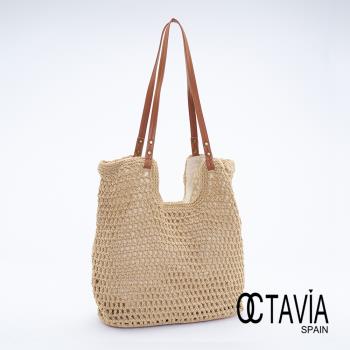 OCTAVIA8 - 梅芙曼 手工棉線編織方型休閒托特包 - 芳草棕