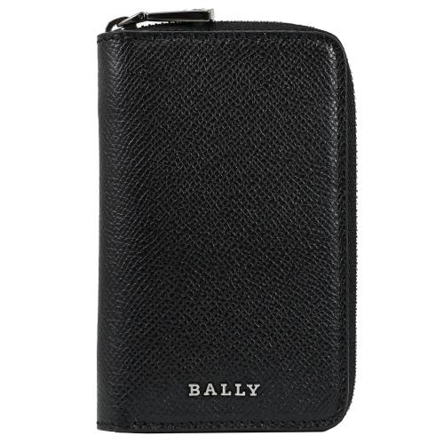 BALLY 6238818 BITT 經典荔枝牛皮拉鍊鑰匙包.黑