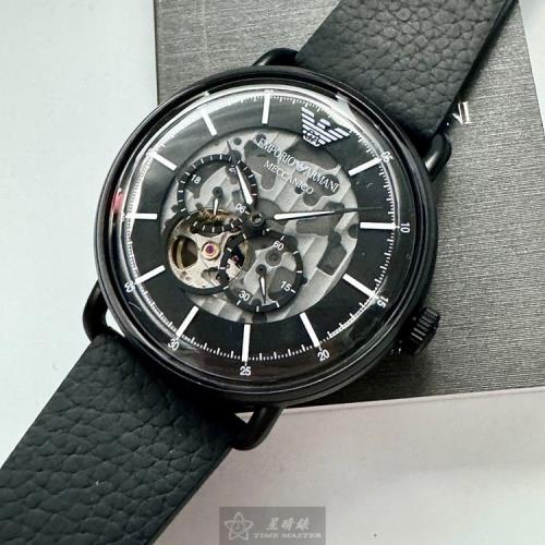 ARMANI 阿曼尼男錶 44mm 黑圓形精鋼錶殼 黑色鏤空, 中三針顯示錶面款 AR00050