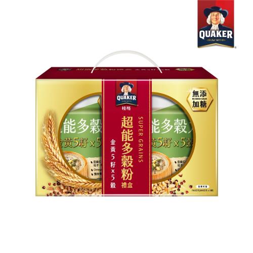 【QUAKER 桂格】超能多穀力禮盒 金黃5籽x5穀 無添加糖(390g*2罐/盒)