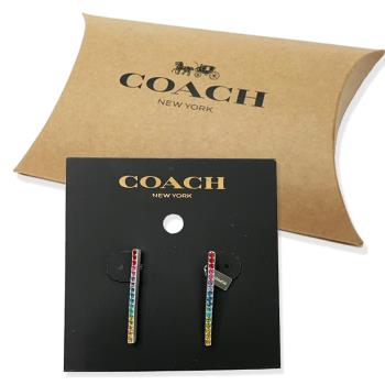 【COACH】不對稱吊牌 LOGO彩色仿鑽針式耳環禮盒(銀色)