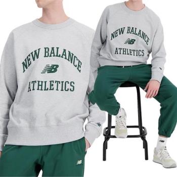 New Balance 男 灰綠色 學院風 休閒 日常 上衣 長袖 AMT33550AG