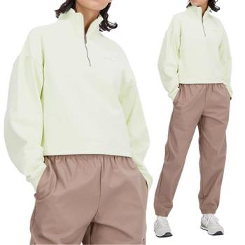 New Balance 女 黃綠色 休閒 穿搭 流行 半襟衫 長袖 AWT33556POU