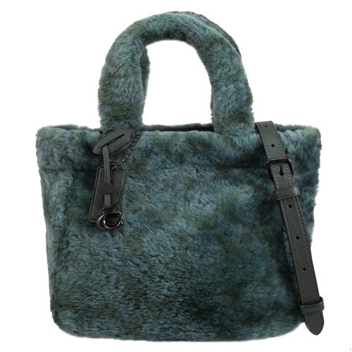 COACH CC441 經典印花 LOGO柔軟絨毛兩用小托特包.墨綠