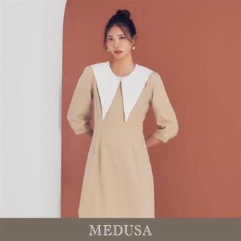 現貨【MEDUSA 曼度莎】卡其大尖領素面洋裝（M-XL）｜短洋裝 長袖洋裝