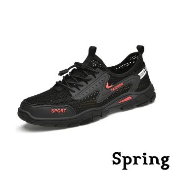 【SPRING】網面拼接休閒鞋/透氣飛織網面拼接時尚休閒鞋 男鞋 黑