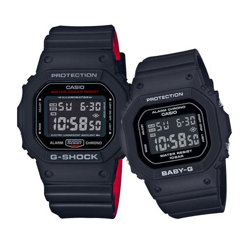 CASIO G-SHOCK X BABY-G  霧黑時尚經典方形對錶/DW-5600HR-1+BGD-565U-1
