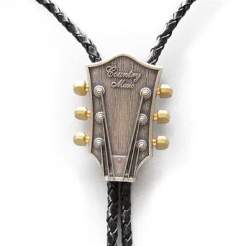 【米蘭精品】Bolo tie波洛領帶-音樂主題鍍厚銀吉他頭鍍金旋鈕美式領帶男配件74gx47